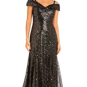 R&M Richards Full Length Formal Black and Gold Sequined Dress size 14